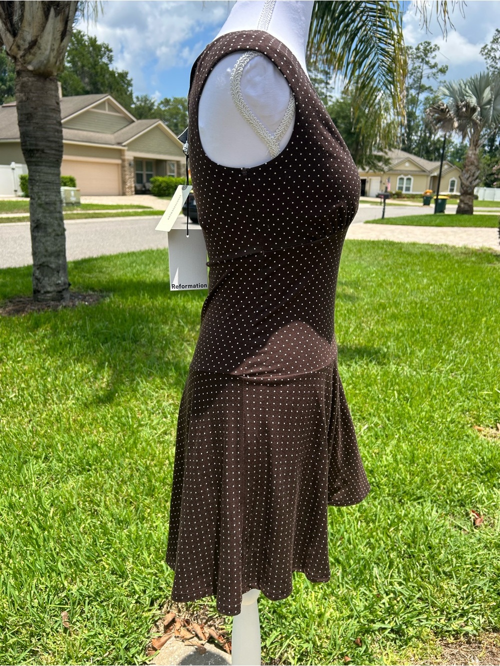 NWT🌷Reformation Lennie Lightweight Knit Dress in Chocolate Polka Dot Print - Picture 11 of 13